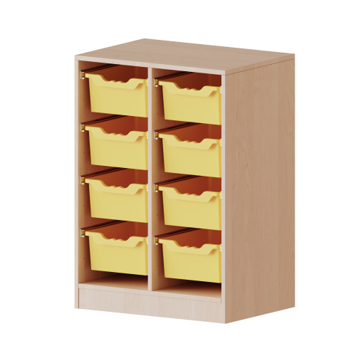 ErgoTray Regal, zweireihig, 2,5 Ordnerhöhen - evo180 Serie Breite 70,3 cm, Gesamthöhe 100 cm, mit Sockel, 8 hohe ErgoTray Boxen