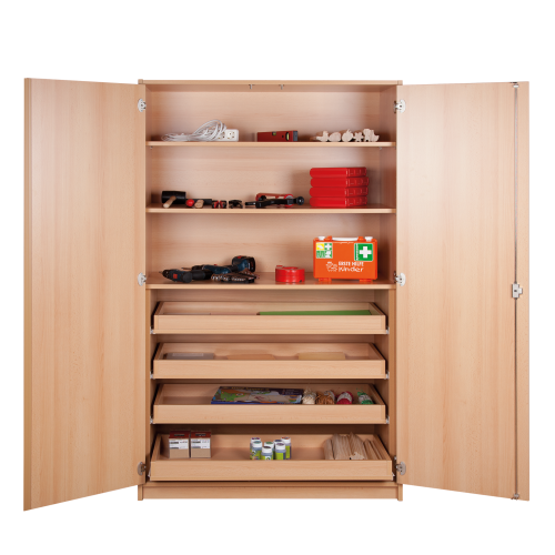 Werkschrank mit Rollschüben und Einlegeböden B/H/T: 120x180x50 cm, mit 4 breiten Schüben und 3 Einlegeböden