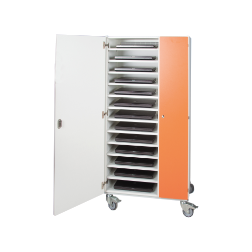 Notebookschrank mit 13 Fächern, fahrbar B/H/T: 80x150x50 cm, Steckdosenleiste rechts