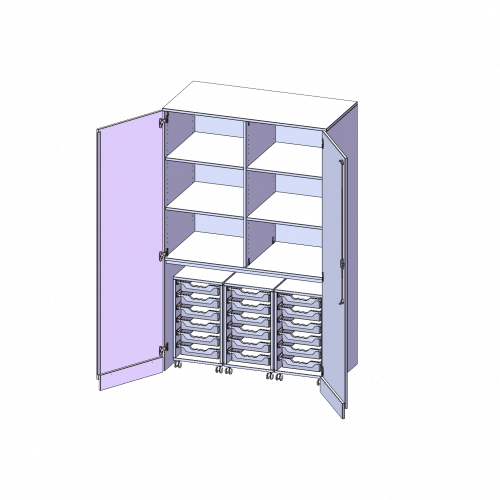 Garagenschrank ohne Sockel, 5 Ordnerhöhen - Serie evo180 B/H/T: 120x190x60 cm, 3 Container mit je 6 flachen ErgoTray Boxen