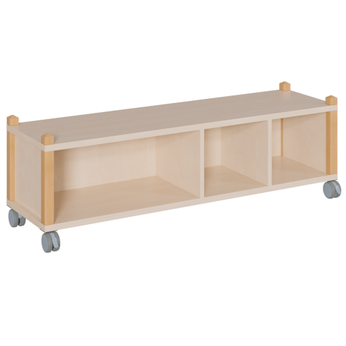 fahrbares Regal in Stollenbauweise B/H/T: 143,3x42,5x40 cm, mit 3 Fächern in unterschiedlicher Größe, asymmetrische Aufteilung