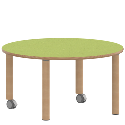 Tisch ZALOTTI mit Linoleum-Belag Rundtische, Durchmesser: 100 cm, Höhen 25…76 cm, Massivholzbeine Ø 60 mm, Fußvariante: fahrbar