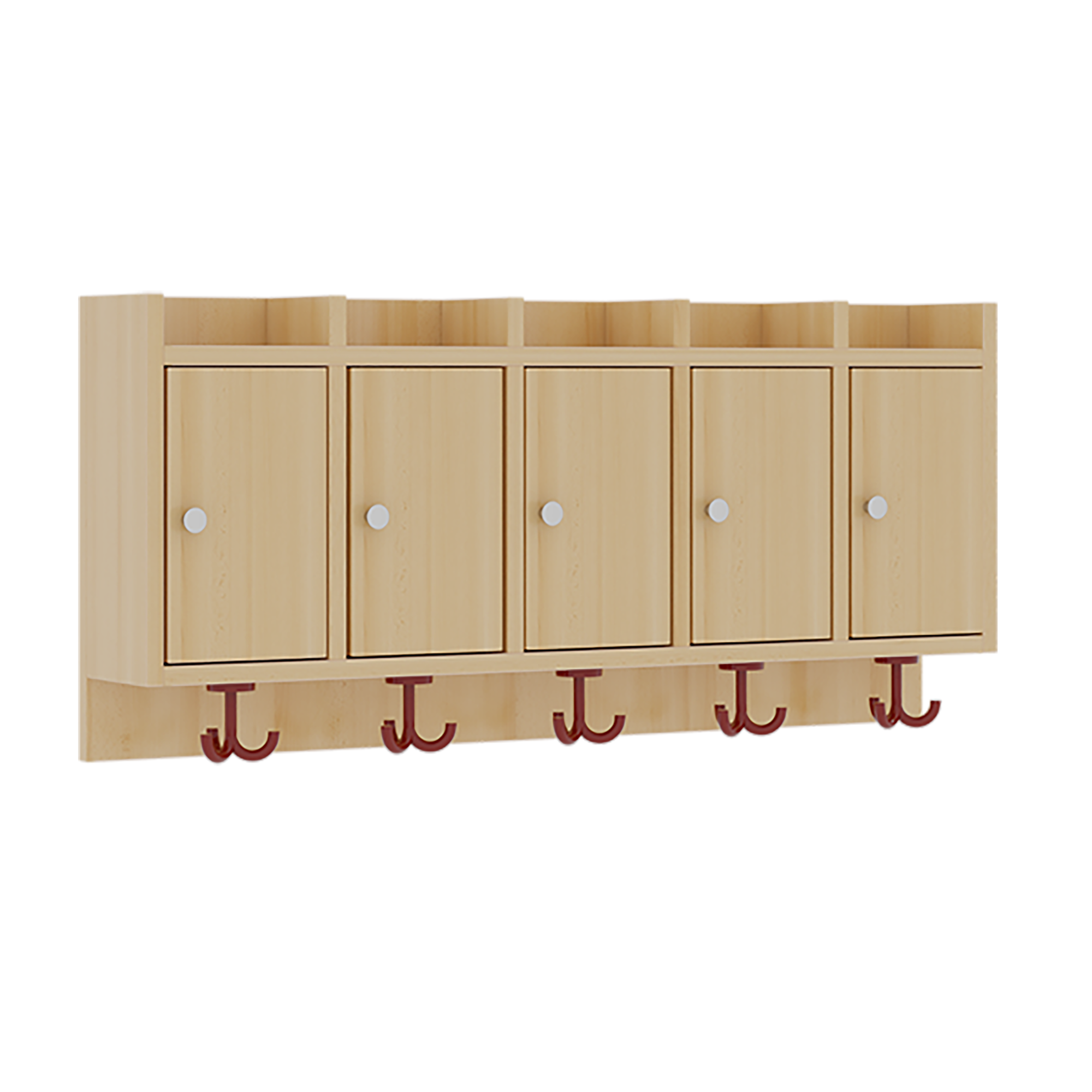 Garderobenablage mit Türen Fächer mit Türen, darunter 3fach-Haken, oben offene Unterteilungen, H/T: 46x27 cm