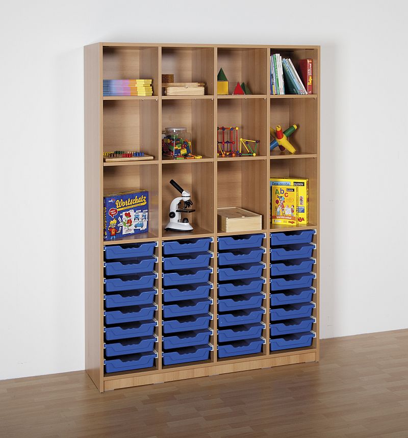 Lehrmittelregal mit 32 ErgoTray Boxen