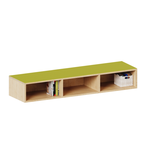 Bücherregal mit 3 Fächern B/H/T: 150x24x40 cm, Oberplatte als Sitzfläche mit Linoleum belegt, für Podeste und Podestanlagen