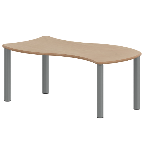 Tisch ZALOTTI mit Schichtstoff-Belag Rechteck-Wellentische, Stellfläche B/T: 126,7x76 cm, Höhen 25…76 cm, Stahlrohrbeine Ø 60 mm, Fußvariante: Stellfuß