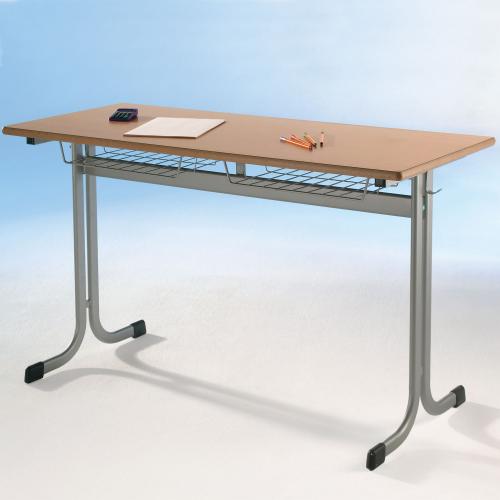 Zweier-Schülertisch 130x55 cm MT50Z-V, mit Vollkern Tischplatte "Powersurf" B/H/T: 130x53x55 cm mit Drahtkorb, Tischhöhe: 53 cm