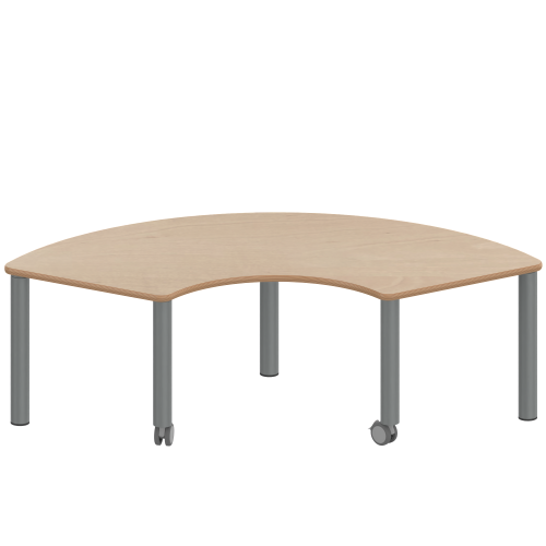 Tisch ZALOTTI mit Schichtstoff-Belag Drittelkreistische, Stellfläche B/T: 173x80 cm, Höhen 25…76 cm, Stahlrohrbeine Ø 60 mm, Fußvariante: fahrbar