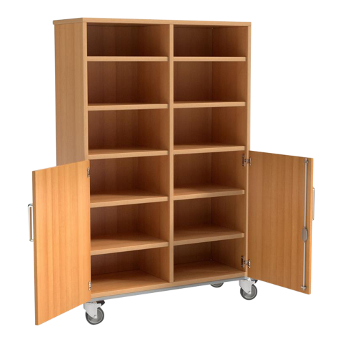 Schrank mit halben Türen unten und 12 Fächern B/H/T: 105x161x50 cm, fahrbar