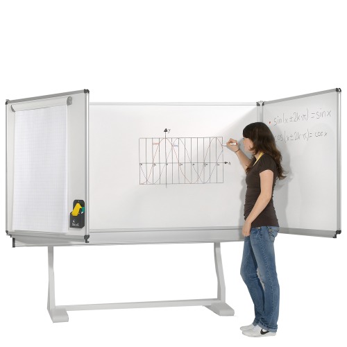 Freistehende Klapptafel aus Stahl, Whiteboard, Serie KLST in weiß MF: 100x100 cm FF: 50x100 cm, feststehend