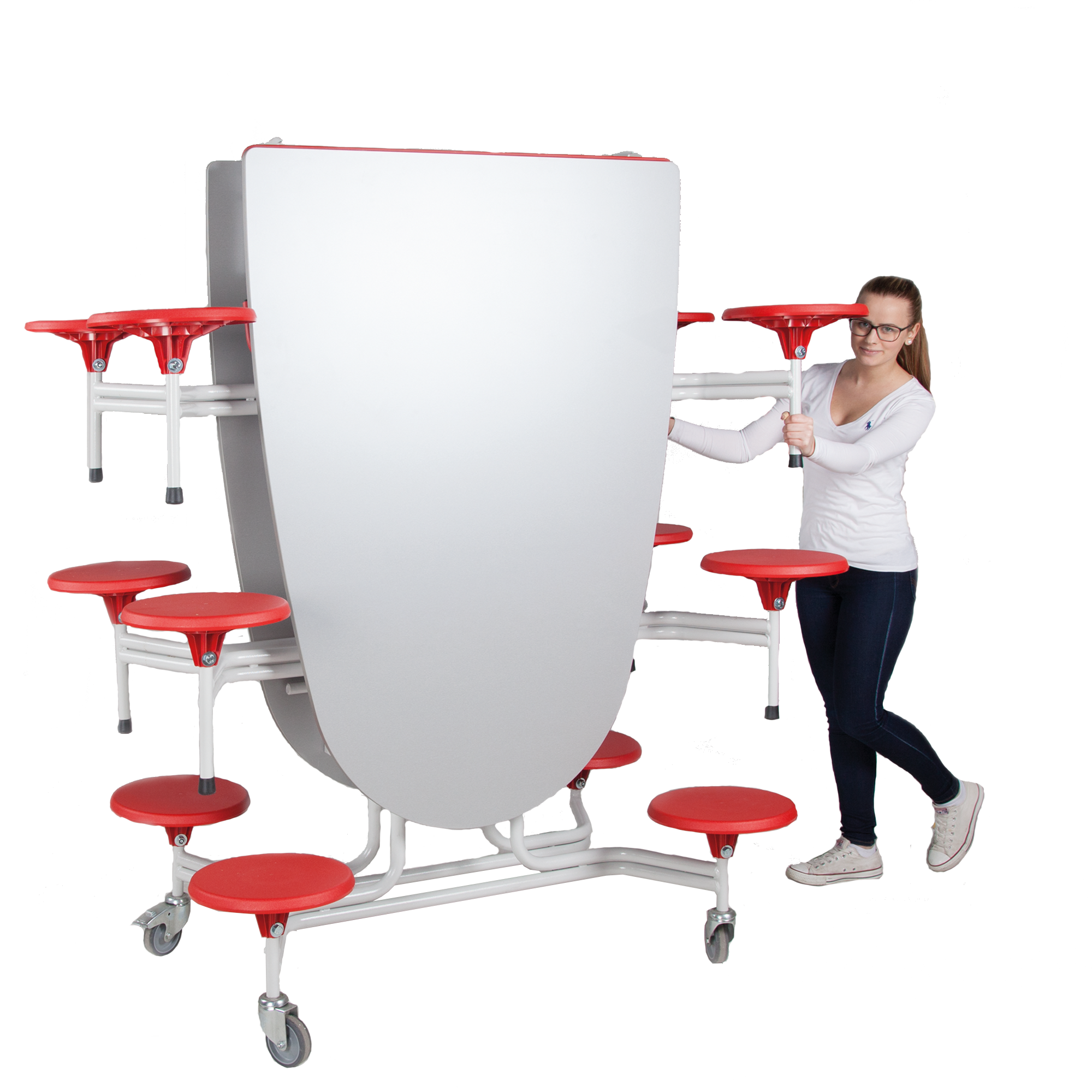 Spaceflex 2.0 Klapptisch mit Melaminplatte, oval B/H/T: 305x74x107 cm, 12 Sitze, Sitzhöhe 46 cm