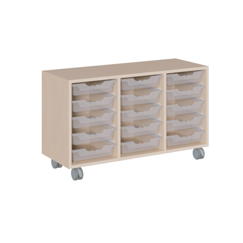 fahrbares Regal in Korpusbauweise B/H/T: 105x62,5x40 cm, in 3 Reihen 15 flache ErgoTray-Boxen