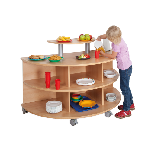 Frühstücksinsel 'Halbkreis' B/H/T: 140x89x70 cm RAL 9006, halbkreisförmiges fahrbares Servierregal