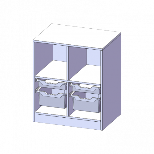 ErgoTray Regal, zweireihig, 2 Ordnerhöhen - evo180 Serie Breite 70,3 cm, Gesamthöhe 82 cm, mit Sockel, oben 2 Fächer, unten 2 flache und 2 hohe ErgoTray Boxen