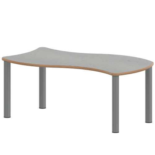 Tisch ZALOTTI mit Linoleum-Belag Rechteck-Wellentische, Stellfläche B/T: 126,7x76 cm, Höhen 25…76 cm, Stahlrohrbeine Ø 60 mm, Fußvariante: Stellfuß