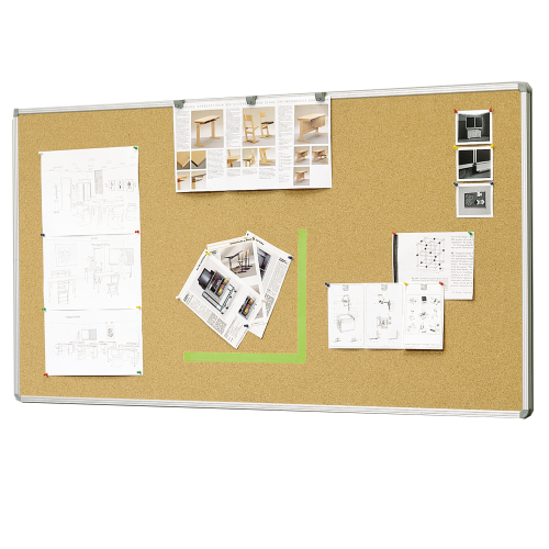 Korkwandtafel KT aus Naturkork, mit Aluminiumrahmen Naturkork, wahlweise mit Ablage