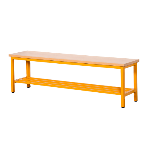 Umkleidebank mit Schuhrost und Sitzfläche in Melamin B/H/T: 100x45x35 cm, Sitzbank 19mm mit Schuhrost, Sitzfläche aus feuerhemmendem melaminharzbeschichteten Material