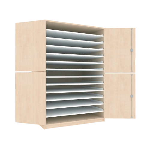 Bildertruhe mit 12 Ablageböden für Papier bis 100 x 70 cm B/H/T: 111x166x81 cm, Korpusdekor nach Wahl