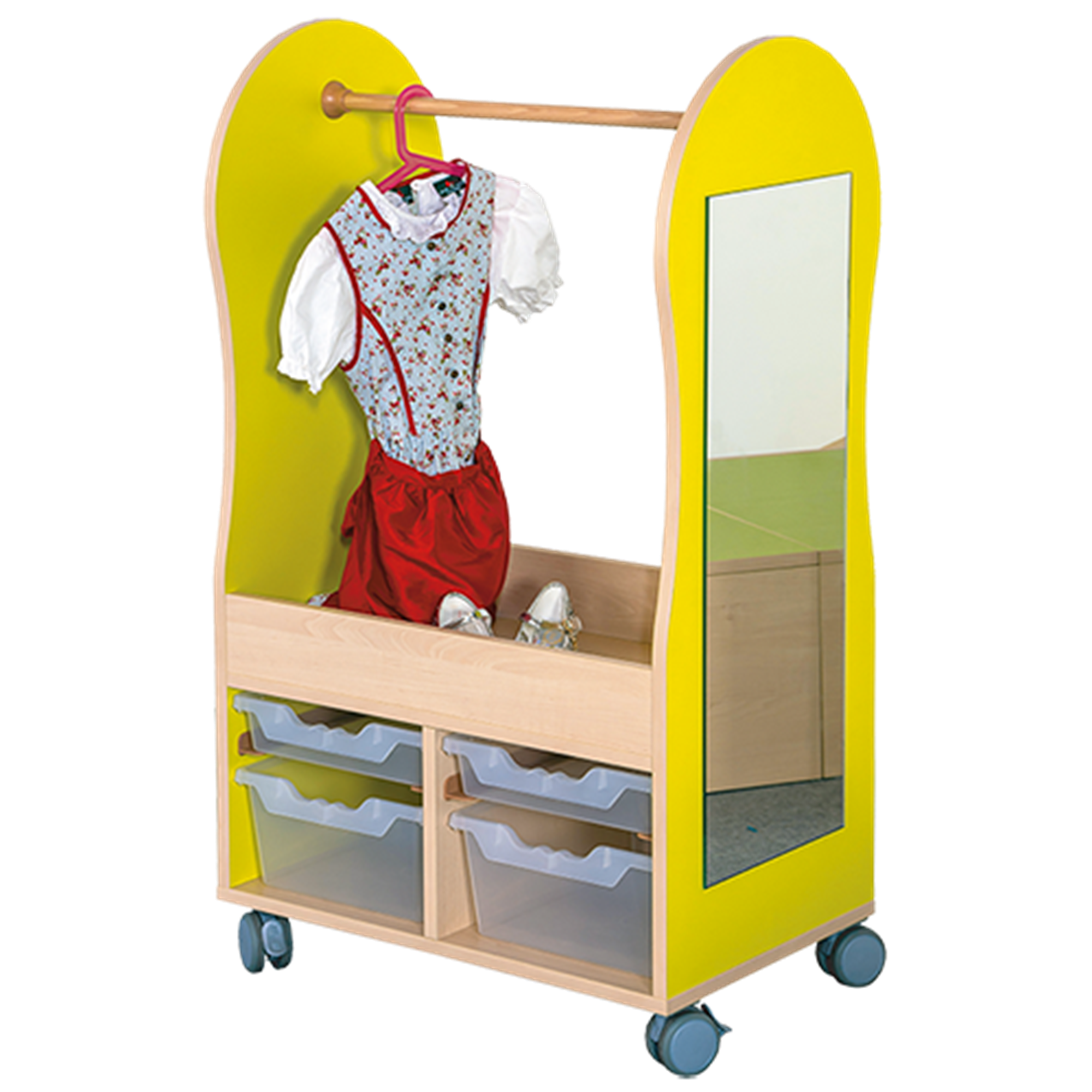 Kostümwagen B/H/T: 70x120x45 cm, 4 Boxen, Spiegel