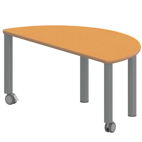 Tisch ZALOTTI mit Linoleum-Belag Halbrundtische, Stellfläche B/T: 120x60 cm, Höhen 25…76 cm, Stahlrohrbeine Ø 60 mm, Fußvariante: fahrbar