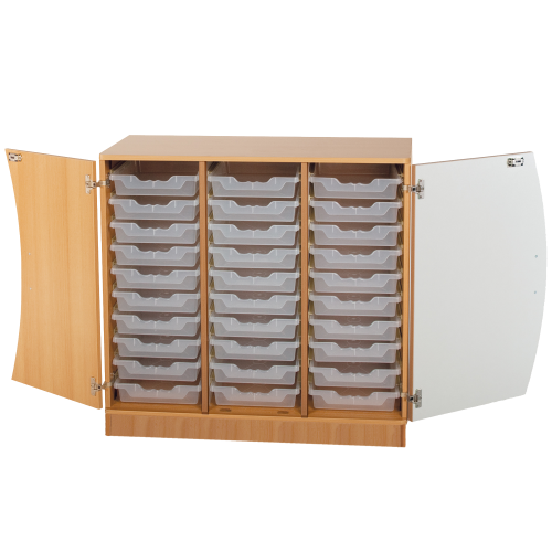 Unterschrank mit Wellentüren, 30 flache ErgoTray Boxen B/H/T: 104,5x99x50 cm, Türen Farbe Grün