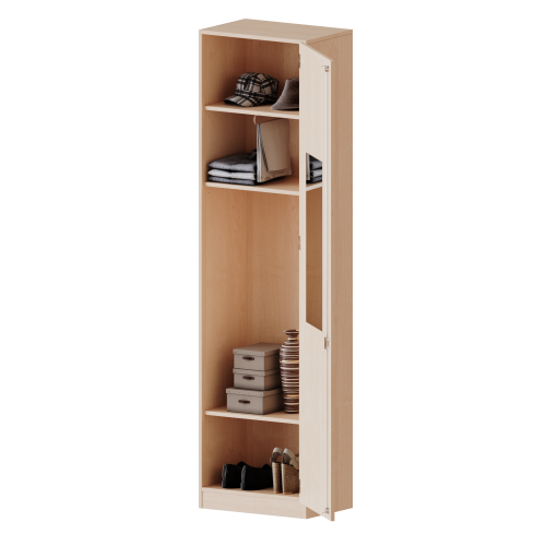 Garderobenschrank mit Spiegel und Garderobenstange, 6 Ordnerhöhen - Serie evo180 Breite 60 cm, Gesamthöhe 226 cm, 1 Tür, abschließbar, mit Sockel (81 mm)