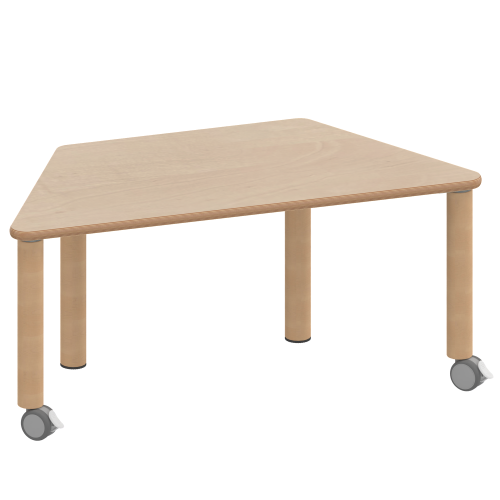 Tisch ZALOTTI mit Schichtstoff-Belag Trapez-Tische, Maße B/T: 140x70 bzw. 120x60 cm, Höhen 25…76 cm, Massivholzbeine Ø 60 mm, Fußvariante: fahrbar