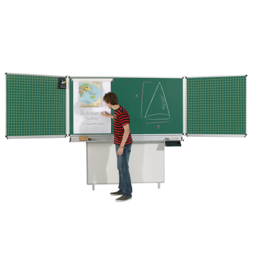 Wandtafel Schultafel aus Stahl, Serie FZ ST, grün Wandklappschiebetafel mit Federzug