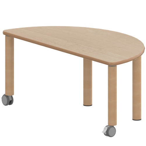 Tisch ZALOTTI mit Schichtstoff-Belag Halbrundtische, Stellfläche B/T: 120x60 cm, Höhen 25…76 cm, Massivholzbeine Ø 60 mm, Fußvariante: fahrbar