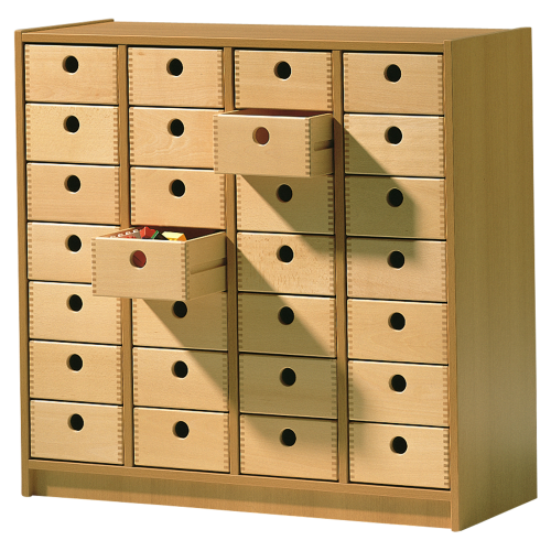 Werkraumregal, 28 Holzkästen B/H/T 100x98x40 cm
