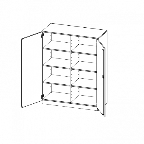 Schrank, 4 Ordnerhöhen - Serie evo180 B/H/T: 120x154x60 cm, 2 Türen, abschließbar, mit Mittelwand, mit Sockel (81 mm)