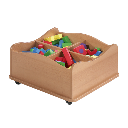 fahrbare Bücher- und Spielekiste mit Wellenformkontur Maße H/T: 30x60, in unterschiedlichen Breiten, mit 4 bzw. 6 Fächern