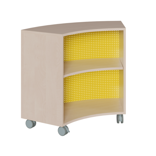 Bogenregal mit Lochblech-Rückwand fahrbares Regal auf 1/6-Kreis-Grundfläche mit 1 Zwischenboden