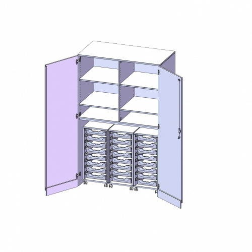 Garagenschrank ohne Sockel, 5 Ordnerhöhen - Serie evo180 B/H/T: 120x190x60 cm, 3 Container mit je 8 flachen ErgoTray Boxen