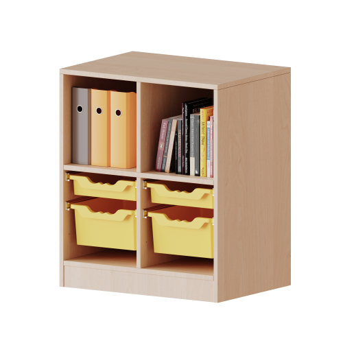 ErgoTray Regal, zweireihig, 2 Ordnerhöhen - evo180 Serie Breite 70,3 cm, Gesamthöhe 82 cm, mit Sockel, oben 2 Fächer, unten 2 flache und 2 hohe ErgoTray Boxen