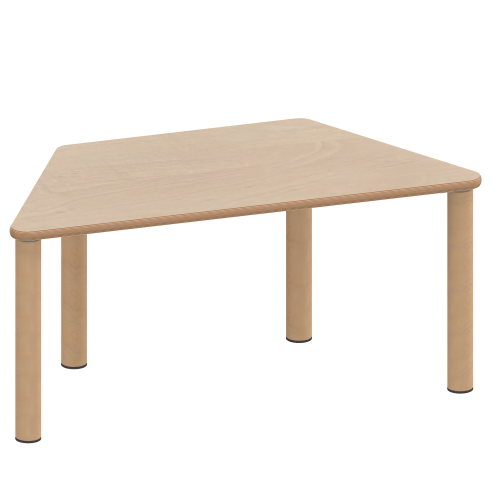 Tisch ZALOTTI mit Schichtstoff-Belag Trapez-Tische, Maße B/T: 140x70 bzw. 120x60 cm, Höhen 25…76 cm, Massivholzbeine Ø 60 mm, Fußvariante: Stellfuß