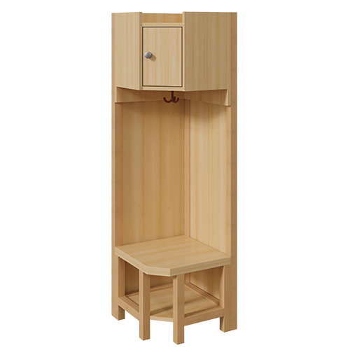 Garderoben-Innenecke mit Ablage und Tür B/H/T: 47x158x47 cm, Stützen über Eck mit Paneelrückwänden, Schuhablage