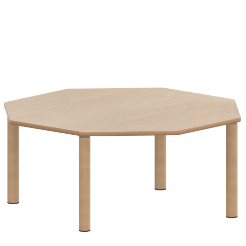 Tisch ZALOTTI mit Schichtstoff-Belag Achtecktische, Plattenmaß B/T: 120x120 cm, Höhen 25…76 cm, Massivholzbeine Ø 60 mm, Fußvariante: Stellfuß