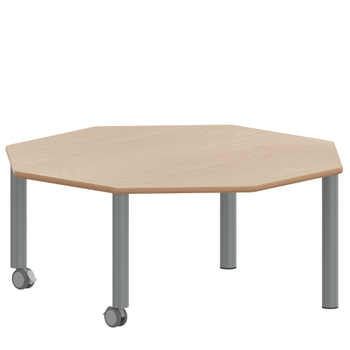 Tisch ZALOTTI mit Schichtstoff-Belag Achtecktische, Plattenmaß B/T: 120x120 cm, Höhen 25…76 cm, Stahlrohrbeine Ø 60 mm, Fußvariante: fahrbar