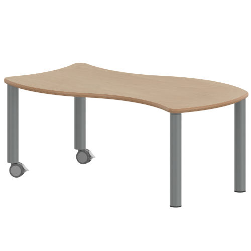 Tisch ZALOTTI mit Schichtstoff-Belag Rechteck-Wellentische, Stellfläche B/T: 126,7x76 cm, Höhen 25…76 cm, Stahlrohrbeine Ø 60 mm, Fußvariante: fahrbar