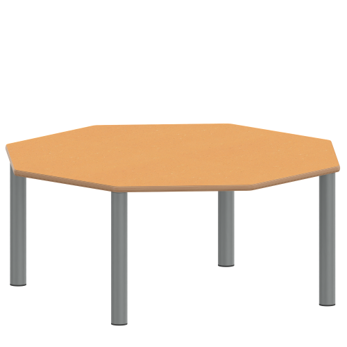 Tisch ZALOTTI mit Linoleum-Belag Achtecktische, Plattenmaß B/T: 120x120 cm, Höhen 25…76 cm, Stahlrohrbeine Ø 60 mm, Fußvariante: Stellfuß