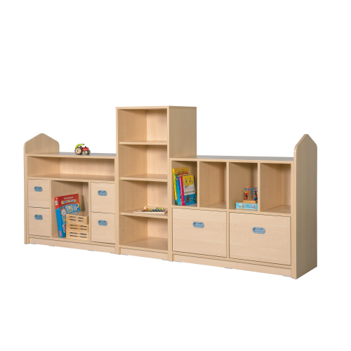 Fertigregalsystem in Korpusbauweise "Elias" B/H/T: 256x80/120x40 cm, Regalsystem aus 3 Regal Elementen, mit Schüben und Griffmulden