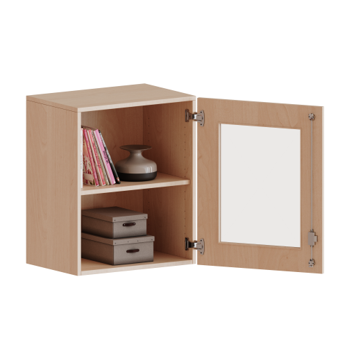 Aufsatzschrank, 2 Ordnerhöhen - Serie evo180 Breite 60 cm, Gesamthöhe 72 cm, 1 Tür mit Glaseinsatz, abschließbar