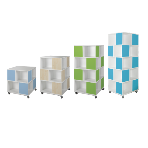 Bücherturm mit offenen Fächern, einfarbig und fahrbar B/H/T: 75x85-196x75 cm mit 2 bis 5 Ebenen, Dekor nach Wahl