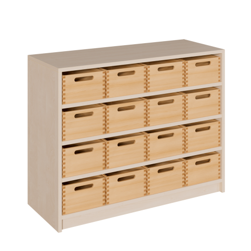 Regal mit Holzkästen, 2 Ordnerhöhen - Serie evo180 B/H/T: 100x82x40 cm, mit Materialkästen ohne Sichtfenster, mit Sockel (81 mm)