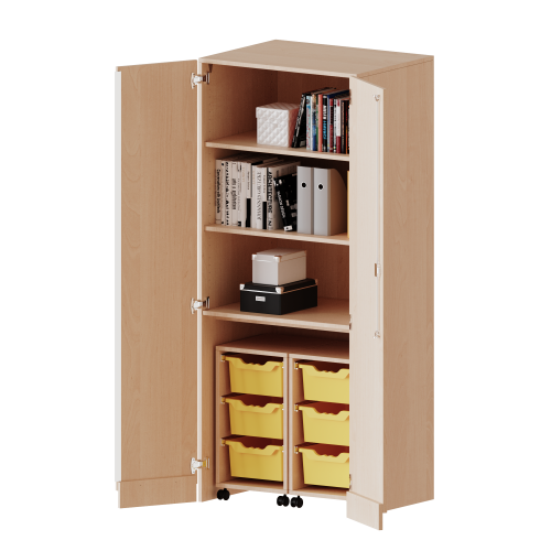 Garagenschrank ohne Sockel, 5 Ordnerhöhen - Serie evo180 B/H/T: 80x190x60 cm, 2 Container mit je 3 hohen ErgoTray Boxen