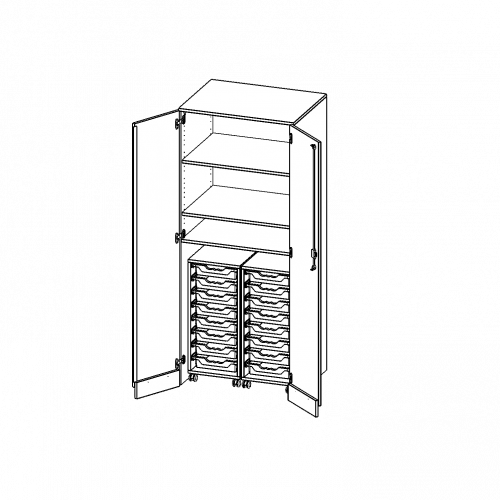 Garagenschrank ohne Sockel, 5 Ordnerhöhen - Serie evo180 B/H/T: 80x190x60 cm, 2 Container mit je 8 flachen ErgoTray Boxen