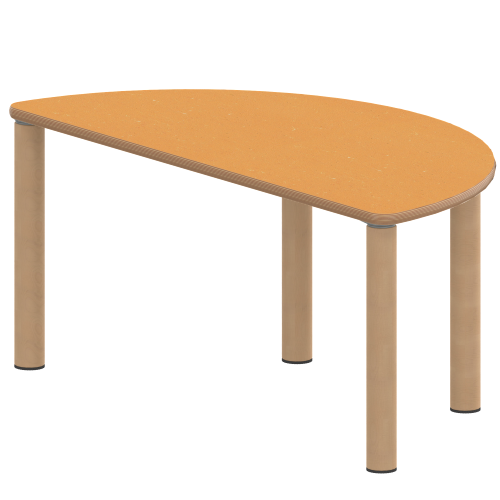 Tisch ZALOTTI mit Linoleum-Belag Halbrundtische, Stellfläche B/T: 120x60 cm, Höhen 25…76 cm, Massivholzbeine Ø 60 mm, Fußvariante: Stellfuß