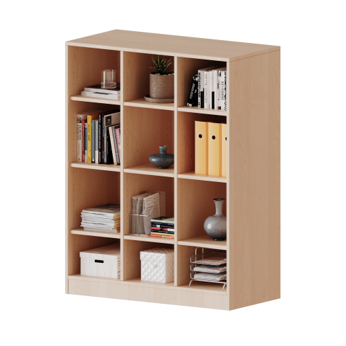 Regal, dreireihig, 3,5 Ordnerhöhen - evo180 Serie B/H/T: 104,5x136x50 cm, mit Sockel (81 mm) und Mittelwand, ohne Boxen, 9 Einlegeböden