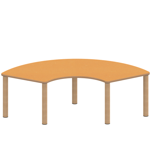 Tisch ZALOTTI mit Linoleum-Belag Drittelkreistische, Stellfläche B/T: 173x80 cm, Höhen 25…76 cm, Massivholzbeine Ø 60 mm, Fußvariante: Stellfuß